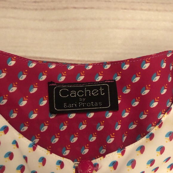 Vintage Cachet Bari Protas 60s 70s Milkmaid Prairie Polka  Dot Pink Midi Dress S - Picture 2 of 12